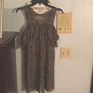 Army green, Miami dress with flowery lace detail and keyhole back.
